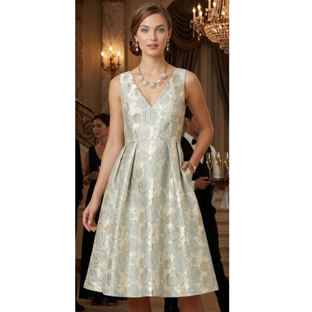 Lulus Bridgehampton Silver Jacquard Midi Dress